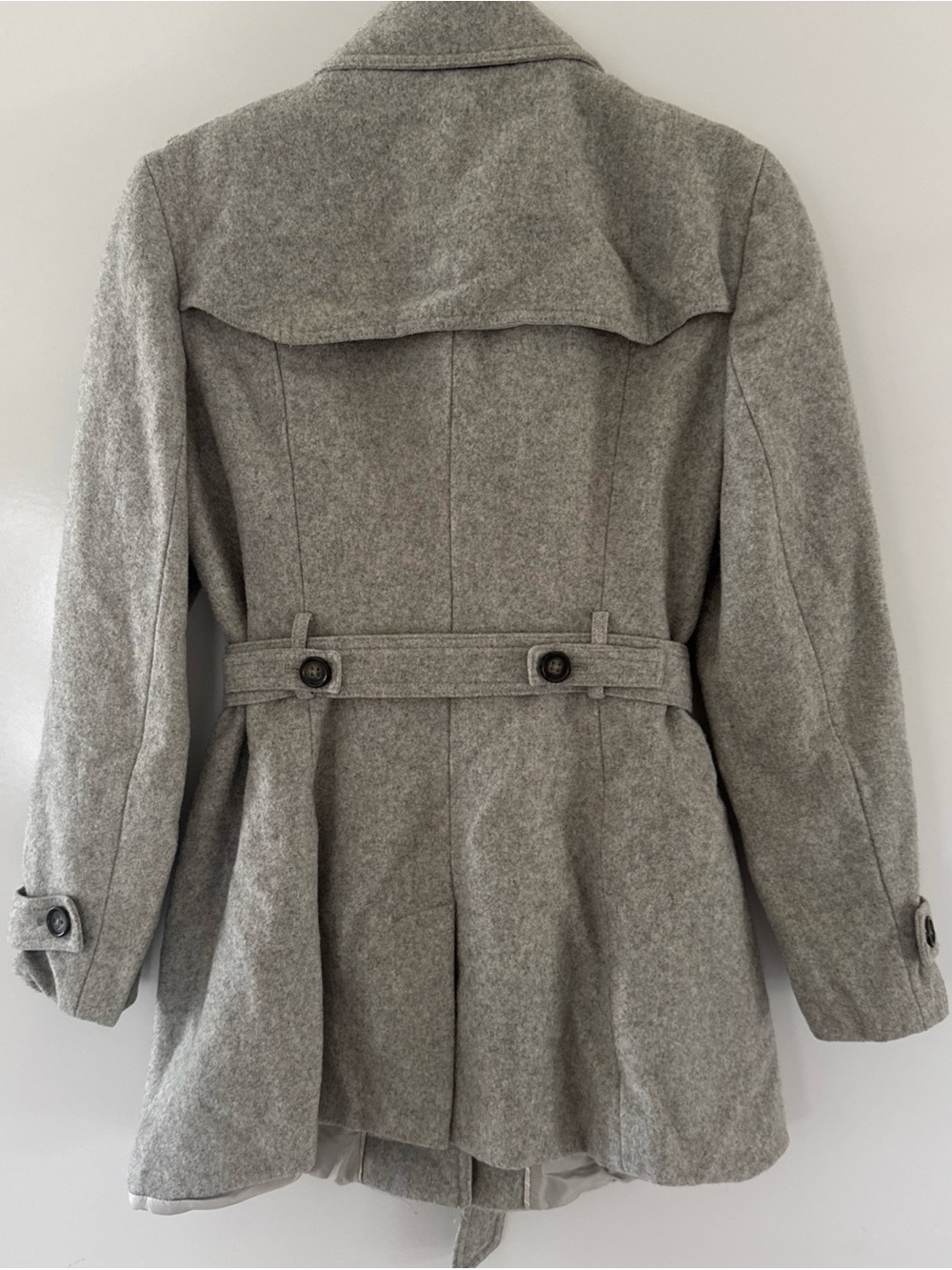 Banana Republic Women's Coat Size Large Gray Belted Wool Button Up Peacoat - Picture 6 of 10